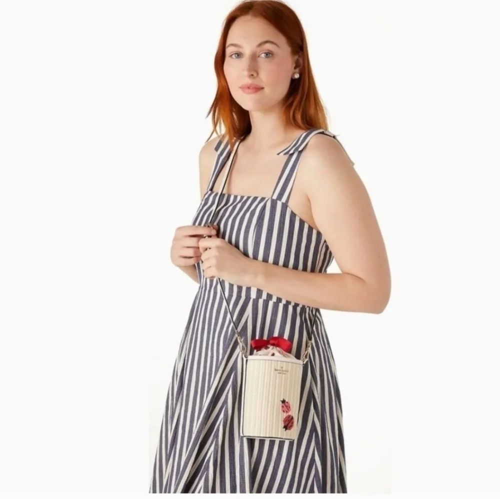 🤍▪️ Kate Spade▪️ Dottie Embroidered Straw Ladybug Cylinder Crossbody